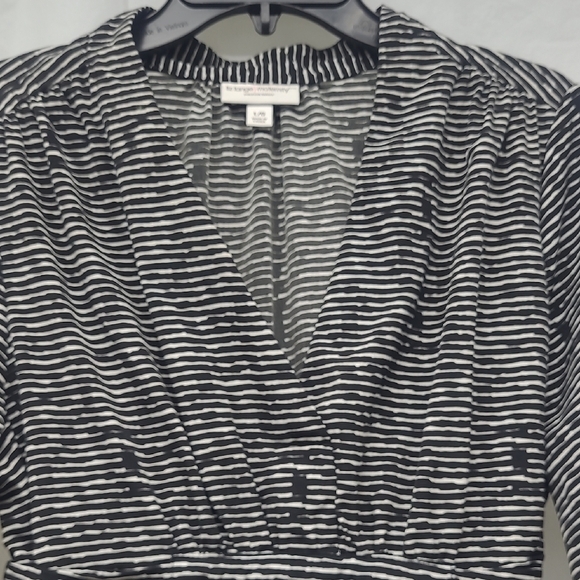 Liz Lange Maternity Tunic Top Large Black White Striped V Neck Belted Empire Wst - Picture 3 of 8